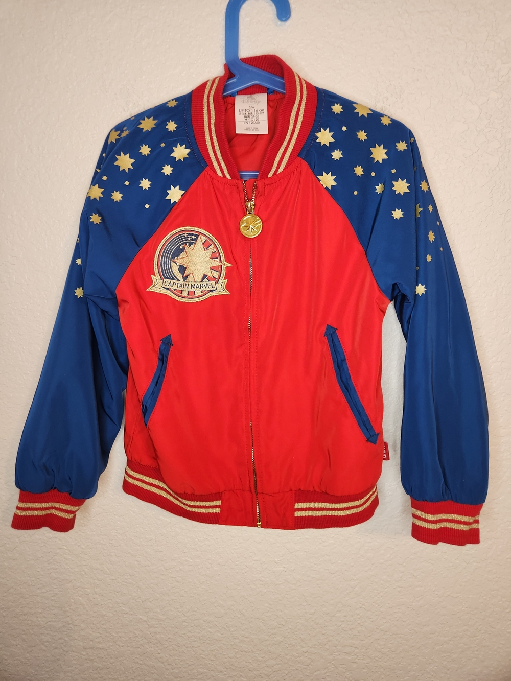 Captain Marvel Disney Comics Jacket Girls Full Zip Logo Red Blue Y2k size 5 6
